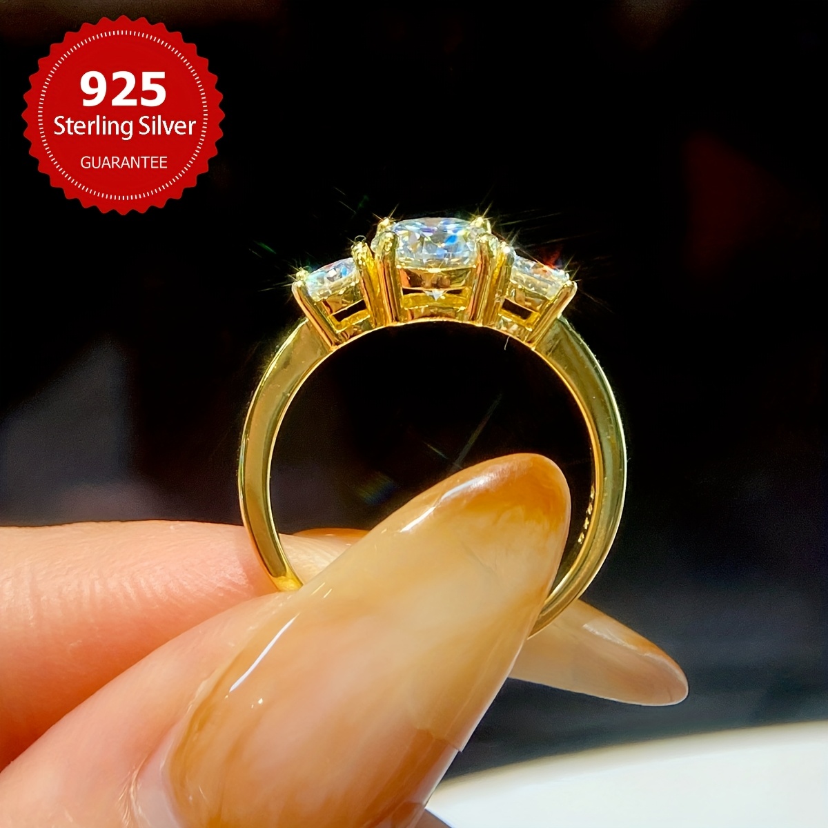 Moissanite Engagement Ring 925 Sterling Silver Golden Promise Ring